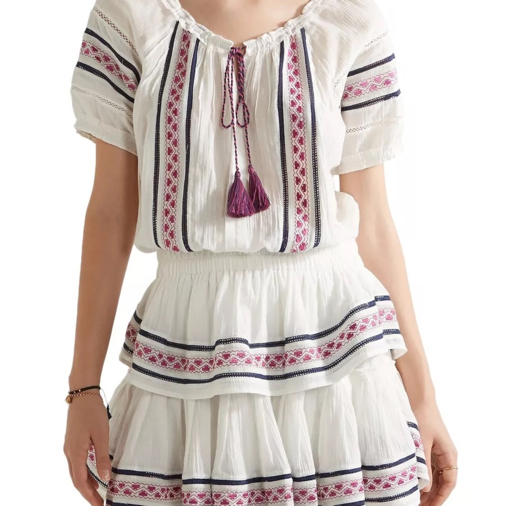 LoveShackFancy Natural Poppy Ruffle Dress boho embroidered raw hem tassel neck